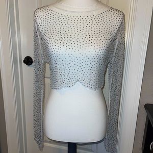 12th arrive white mesh long sleeve rhinestone crop top Womens L